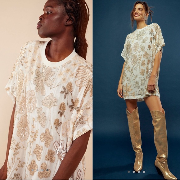 NWT Free People Jewel Mini Dress Small Snow White Combo - Picture 2 of 6